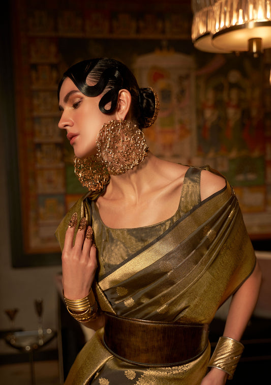Olive Green Karnaaz Silk Zari Woven Saree