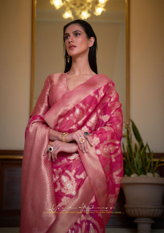 Pink Keesha Organza Two tone Handloom Saree