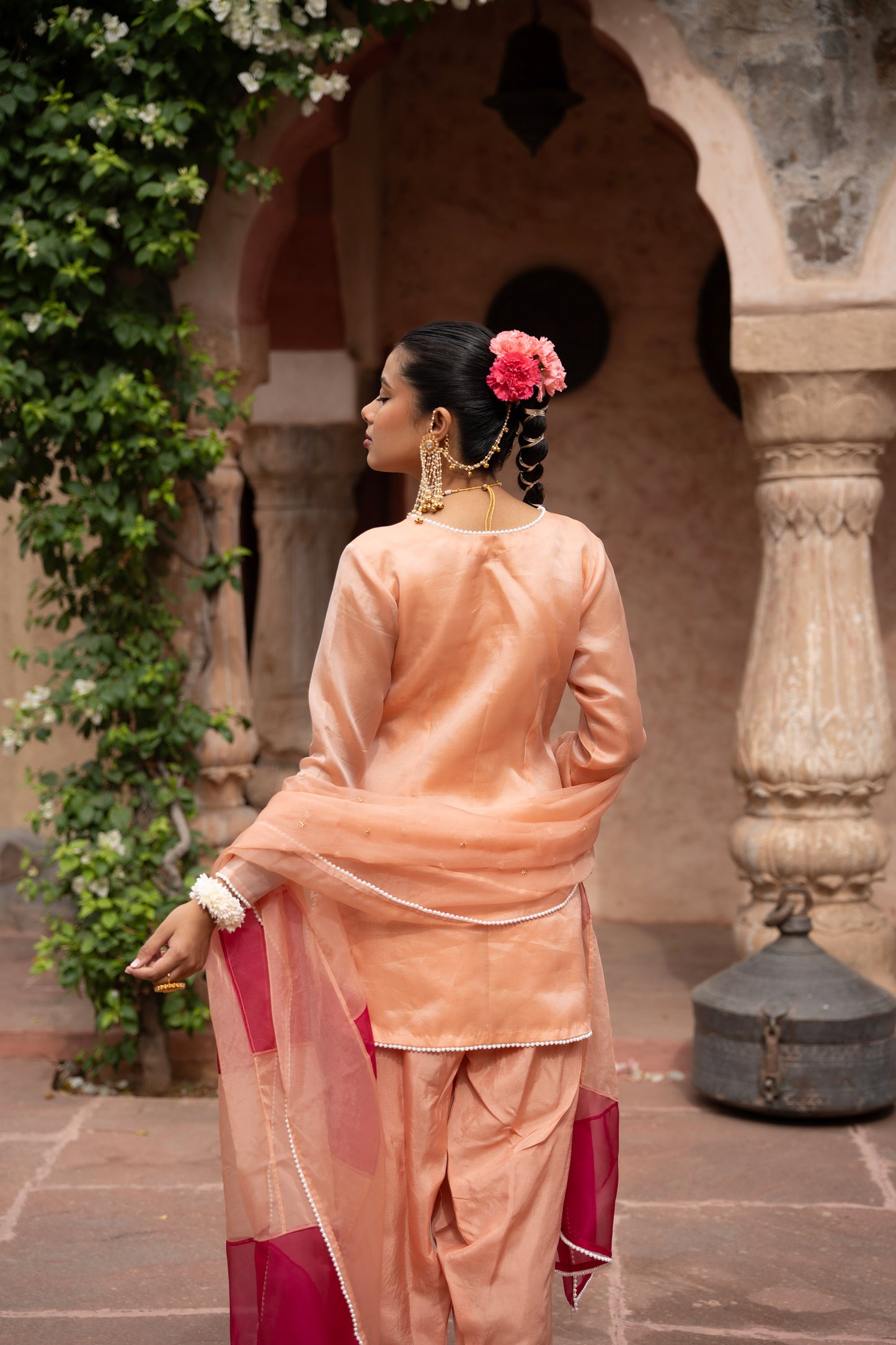Peach Pink Hand-Embroidered Farshi Set