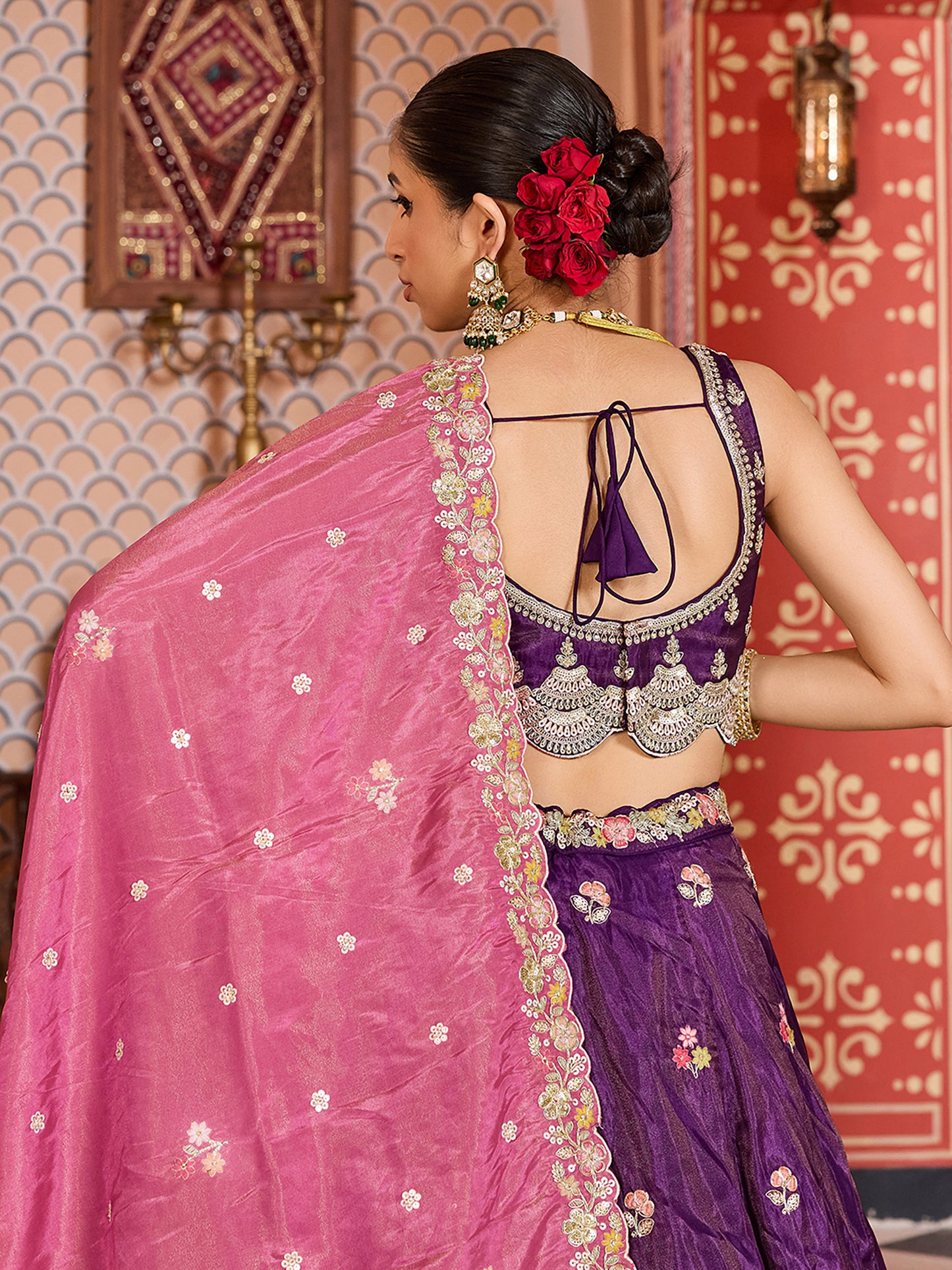 Purple Tissue Sequins embroidery Bridesmaid Lehenga Choli