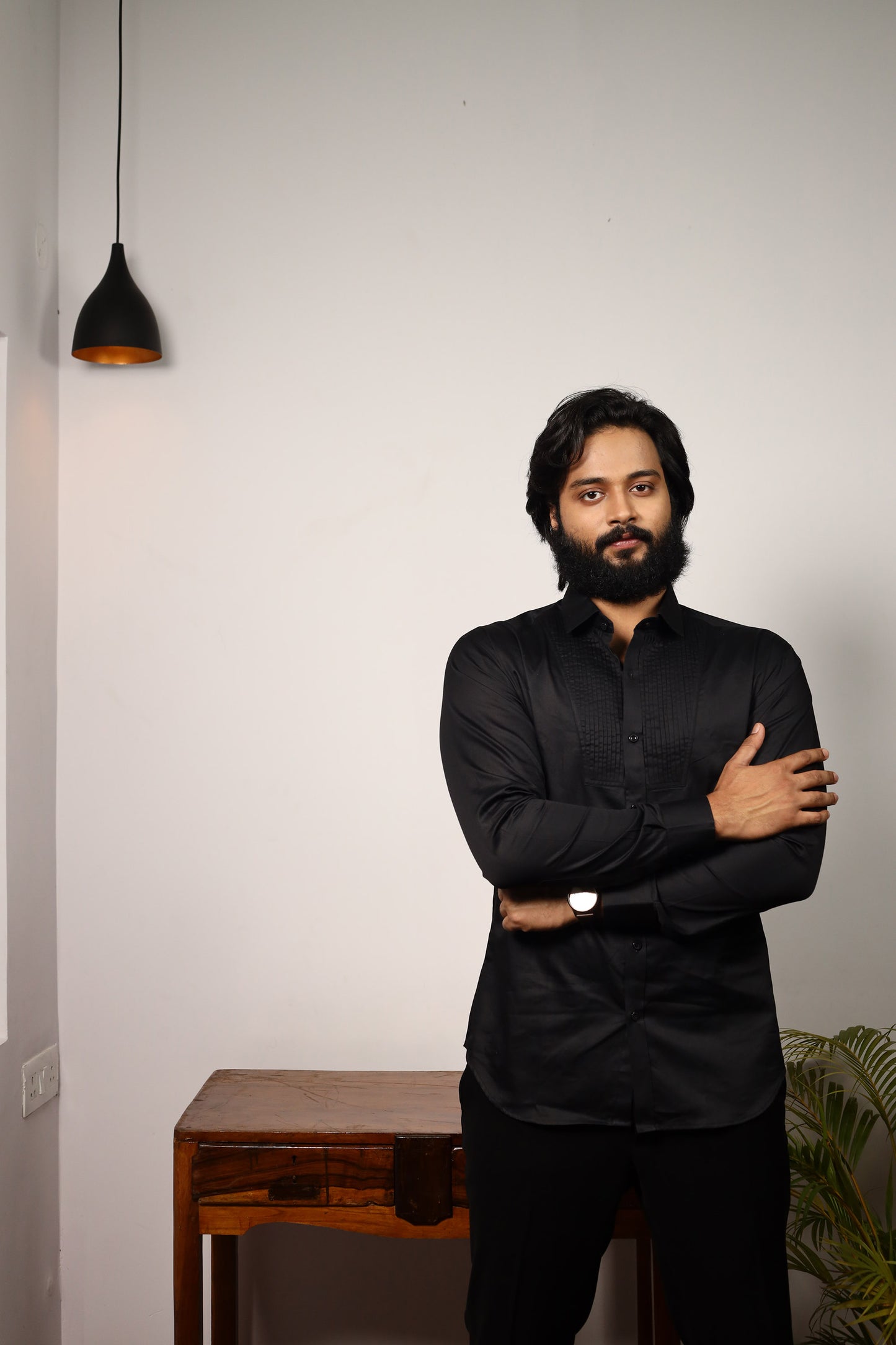 Black Giza Cotton Black Pintuck Shirt