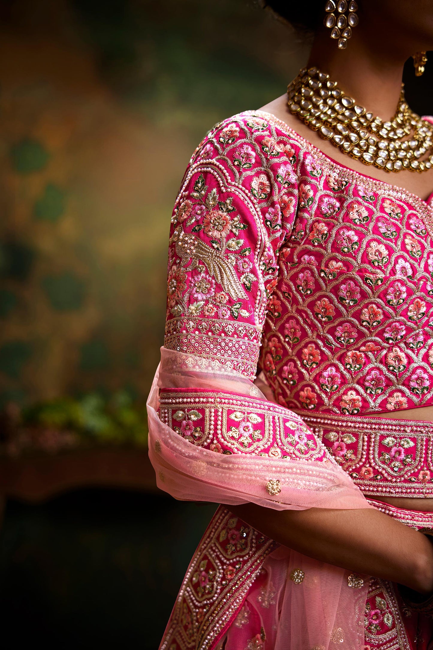 Pink Pure Silk Moti & Zarkan heavy embroidery Lehenga