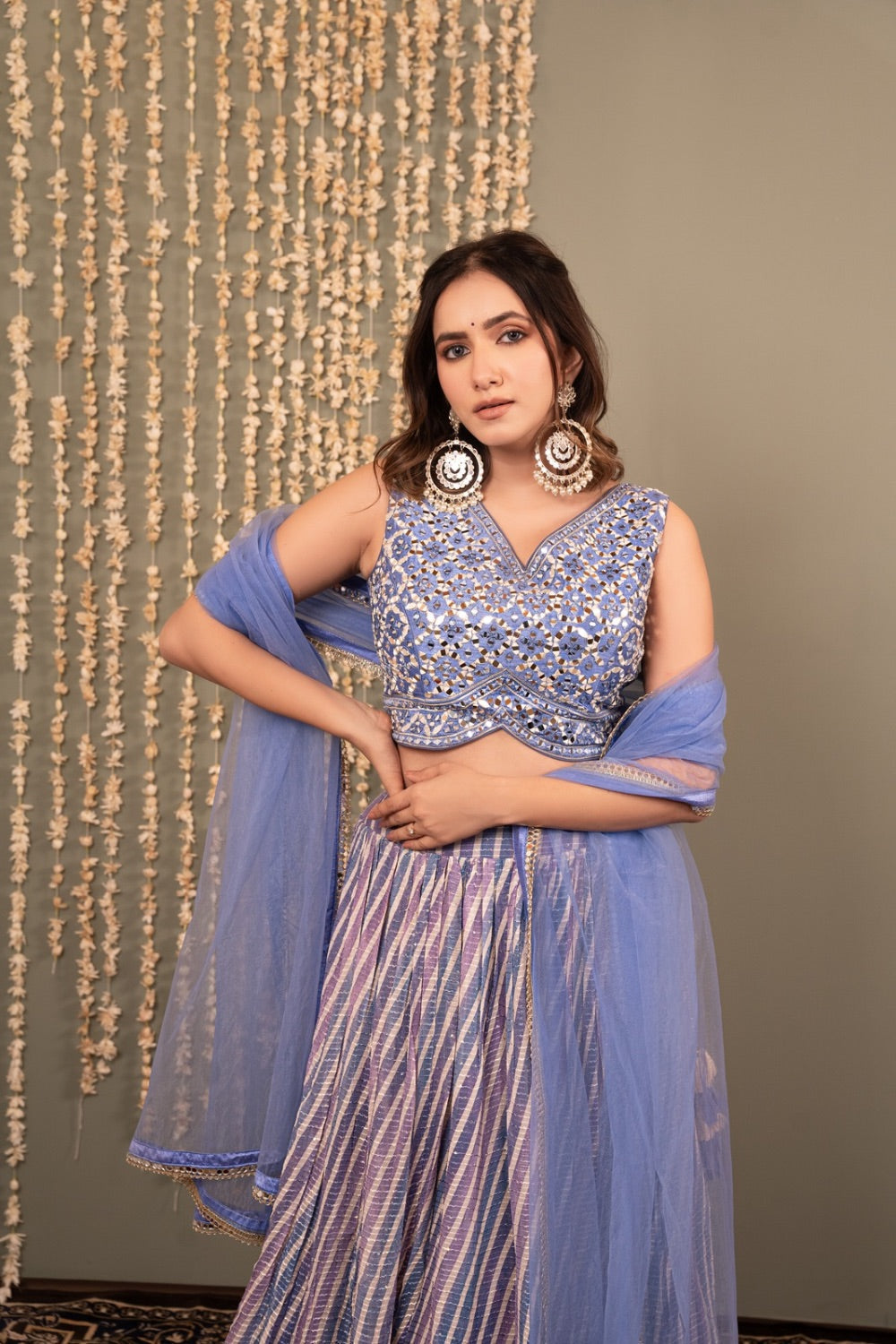 Soft lavender crepe silk lehenga choli