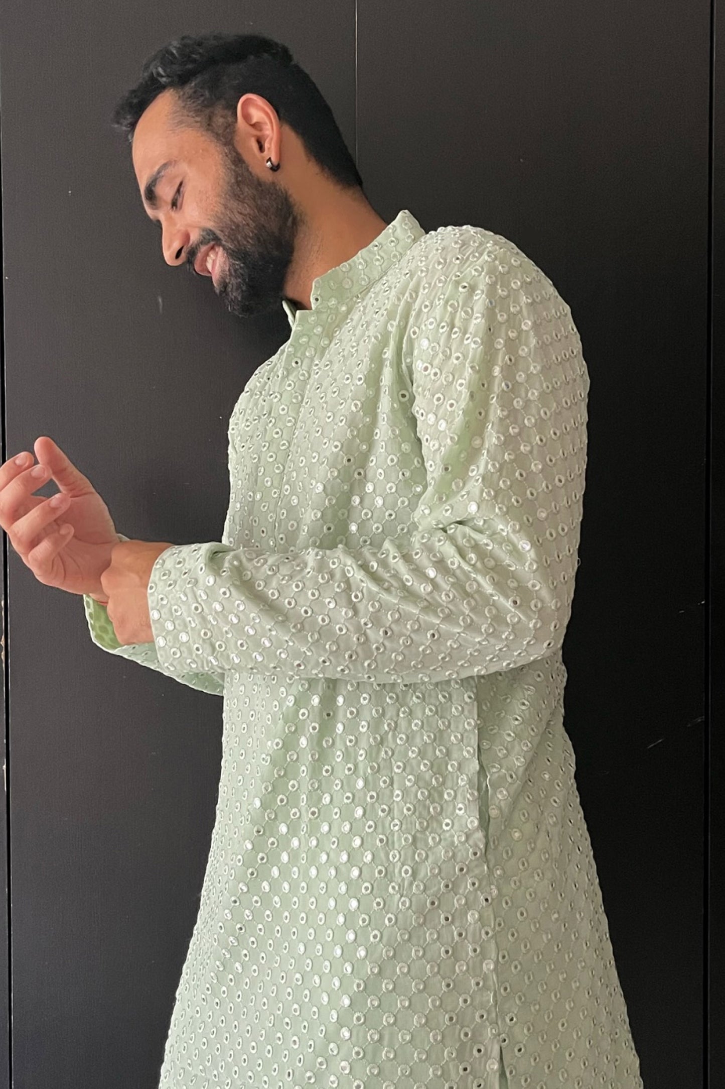 Pista Green Mirror Work Festive ( only Kurta )