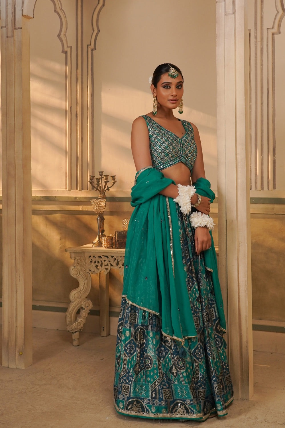 Sea Green Banarsi Silk Lehenga