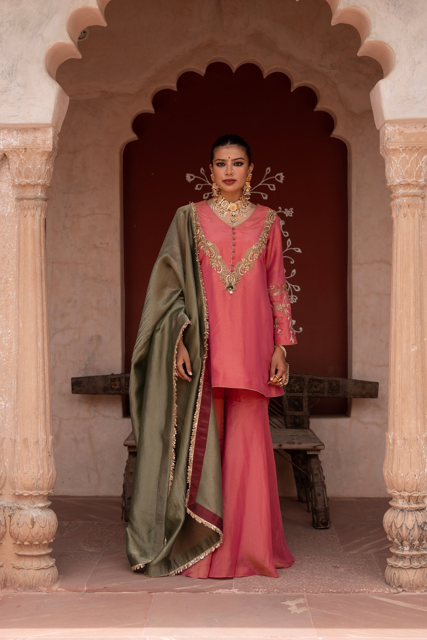 Gulabi Raag Hand-Embroidered Gharara Set
