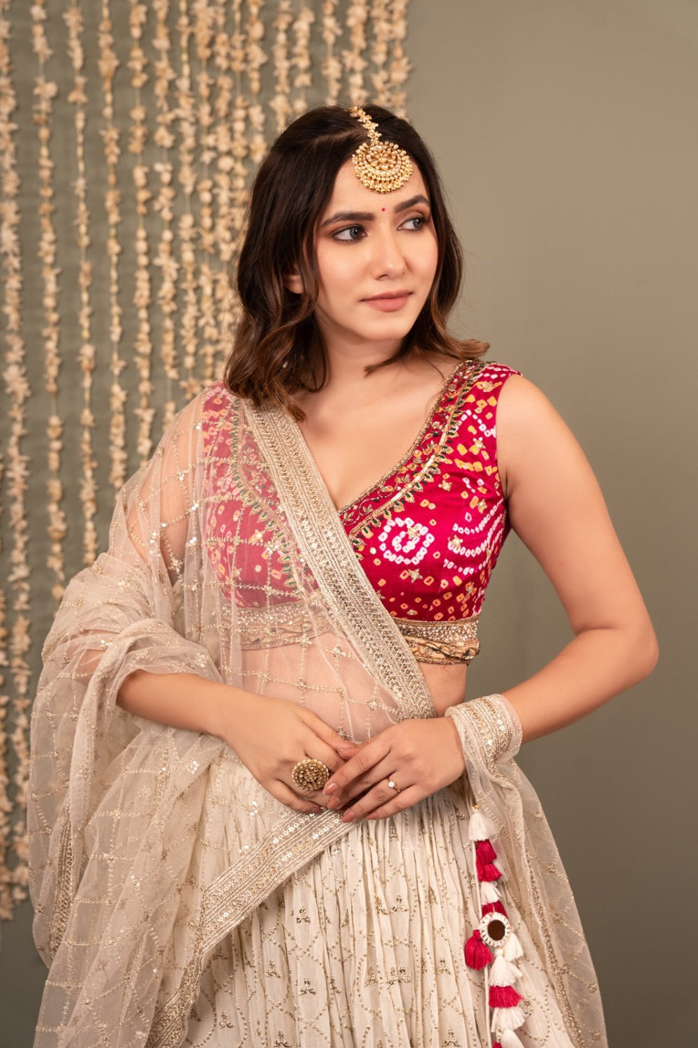 Pink and White georgette lehenga choli with sequin work