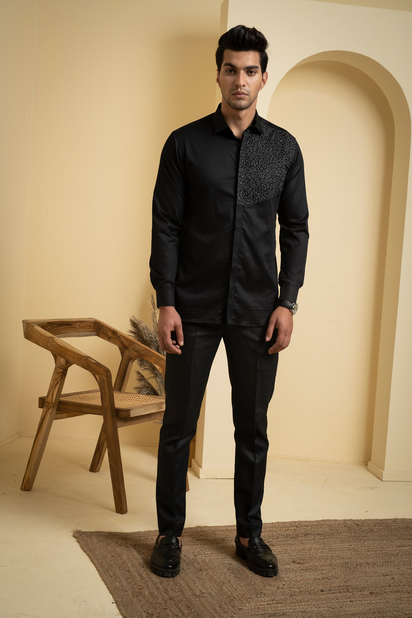 Black Giza Cotton Distorted Plain Shirt
