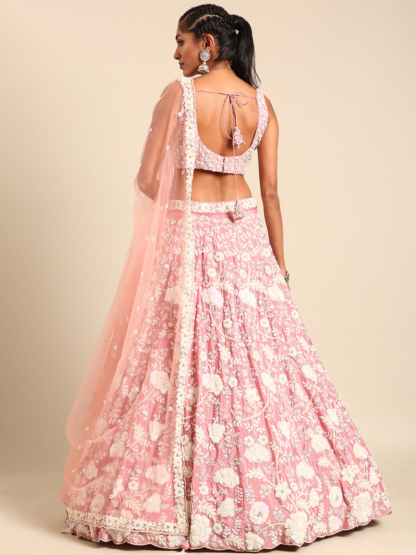 Rose Gold Chinon Sequins and Zarkan embroidery Lehenga