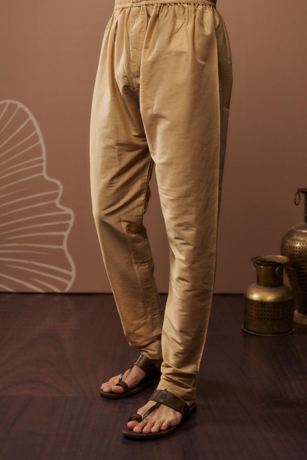 Brown silk kurta set with hand and machine work