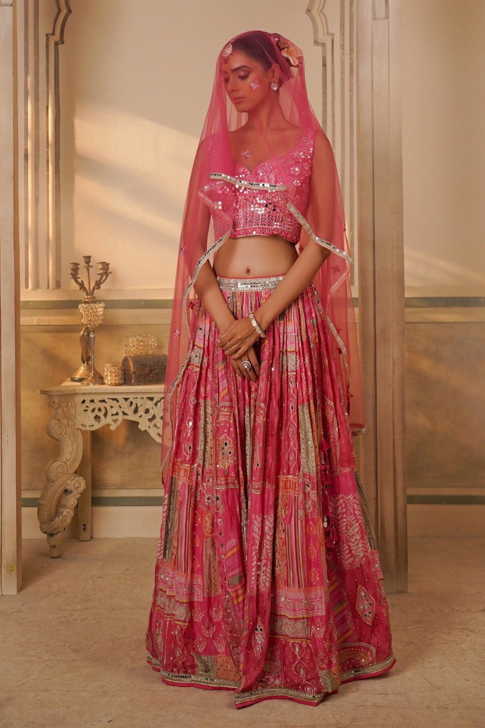 Fuchsia pink Georgete Lehenga