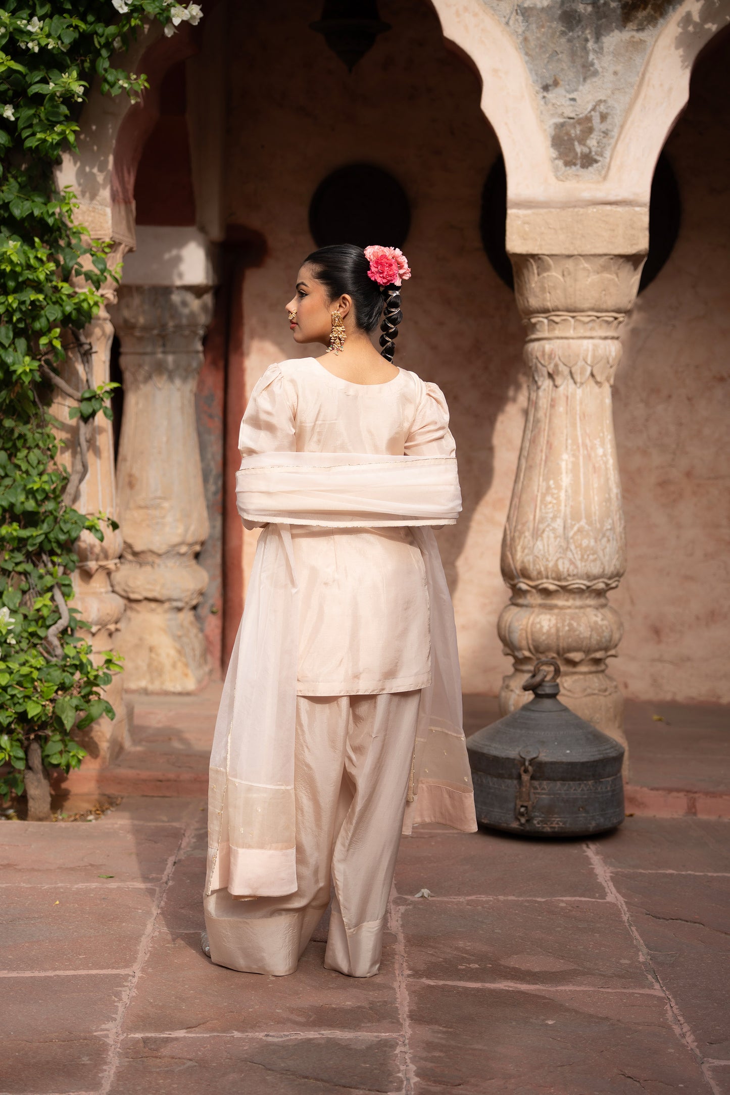 Warm Ivory Hand-Embroidered Farshi Set