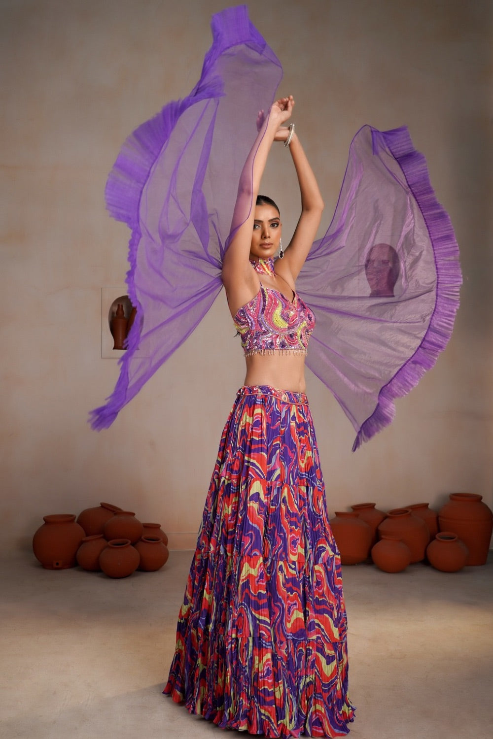 Multicolour Crepe Silk  lehenga choli