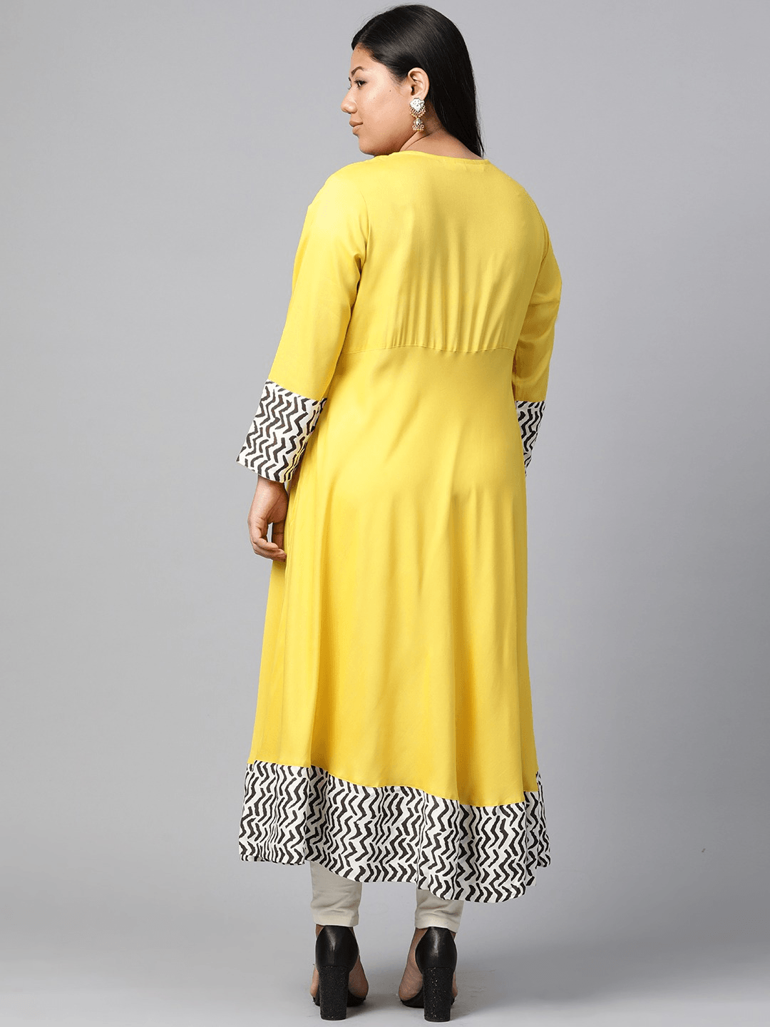 Plus Size Solid Mustard Yellow Rayon Anarkali  