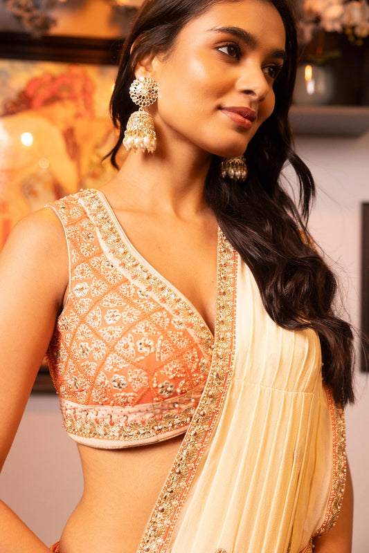 Glitterati Orange Georgette Gotta Dori Sangeet Saree