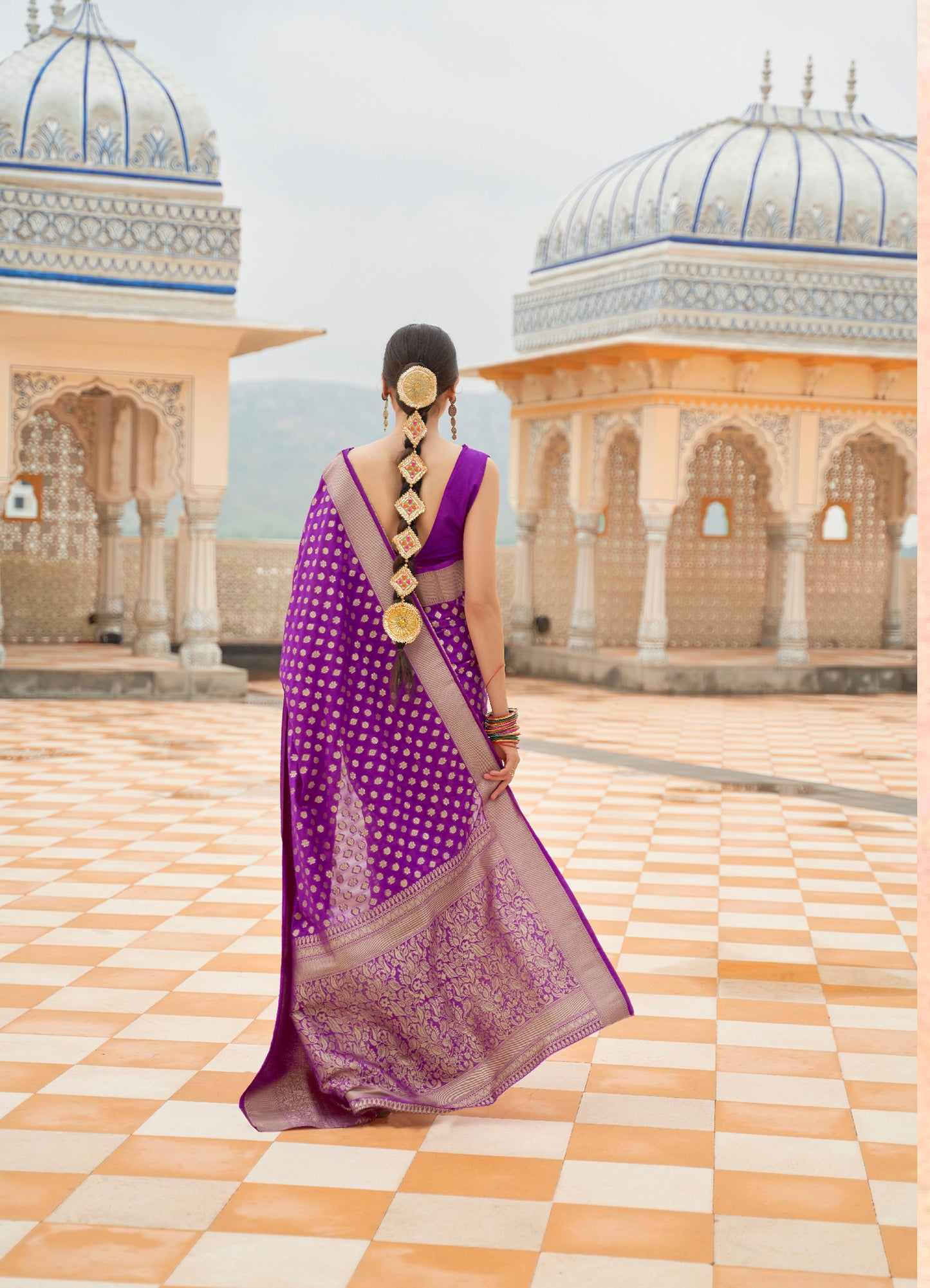 Purple Khadi Georgette Nylon Handloom Saree