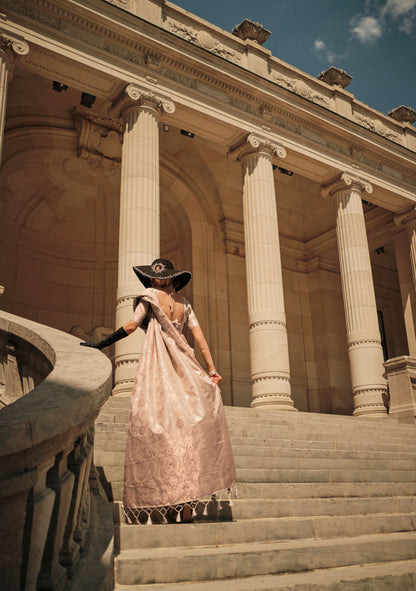 Cream Kaasha Silk Gota Handloom Saree