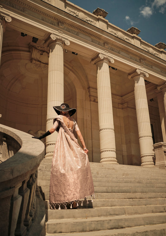 Cream Kaasha Silk Gota Handloom Saree