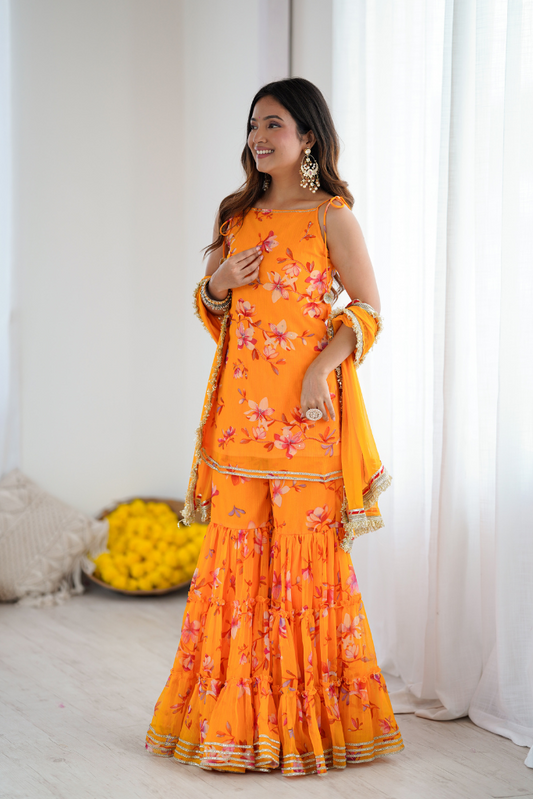 Roshni Yellow Chiffon Haldi Sharara Set