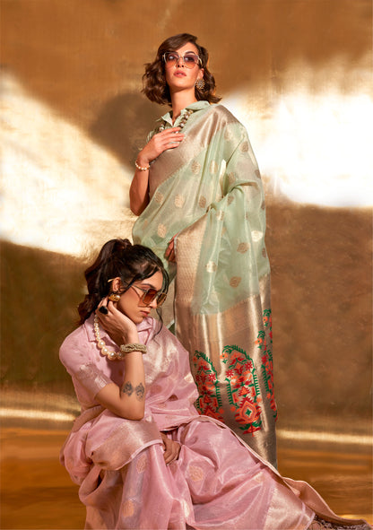 Green Korra Tissue Paithani Zari Saree