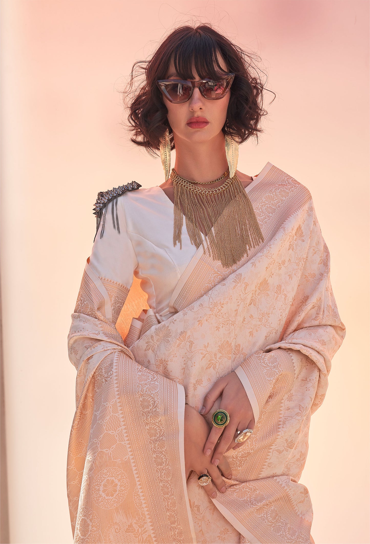 Beige Kzainaab Handloom Silk Saree