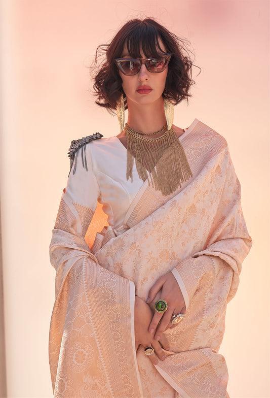 Beige Kzainaab Handloom Silk Saree
