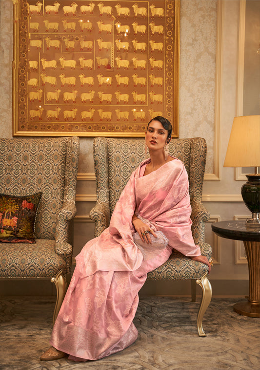 Peach Kyma Silk Modal Handloom Saree