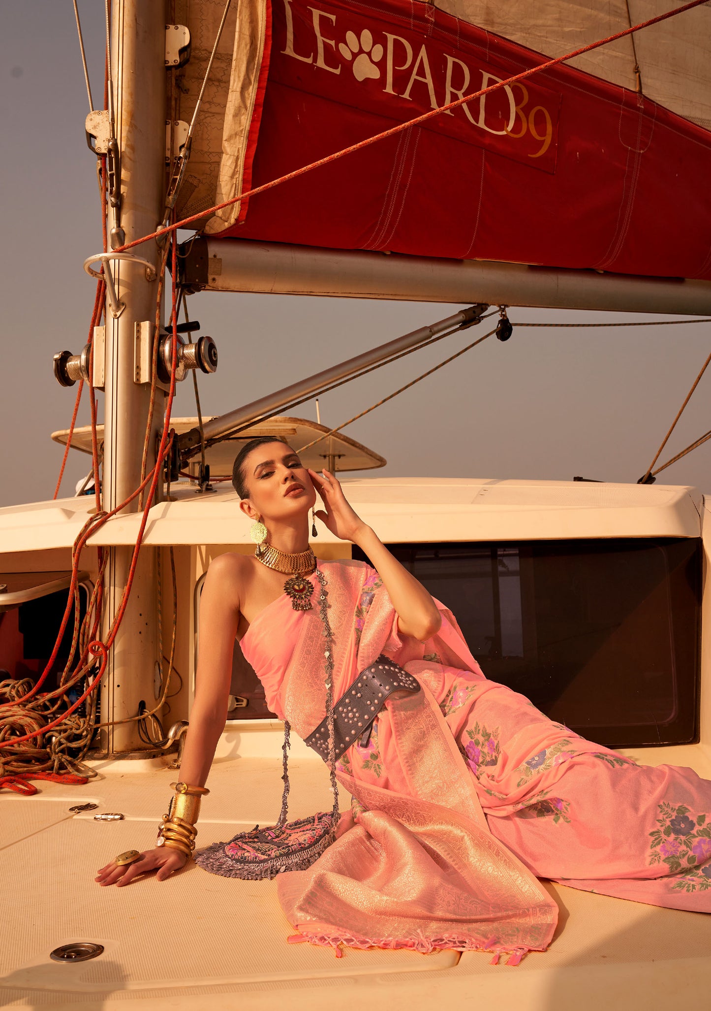 Pink Khibaa Silk Chinnon Nylon Handloom Saree