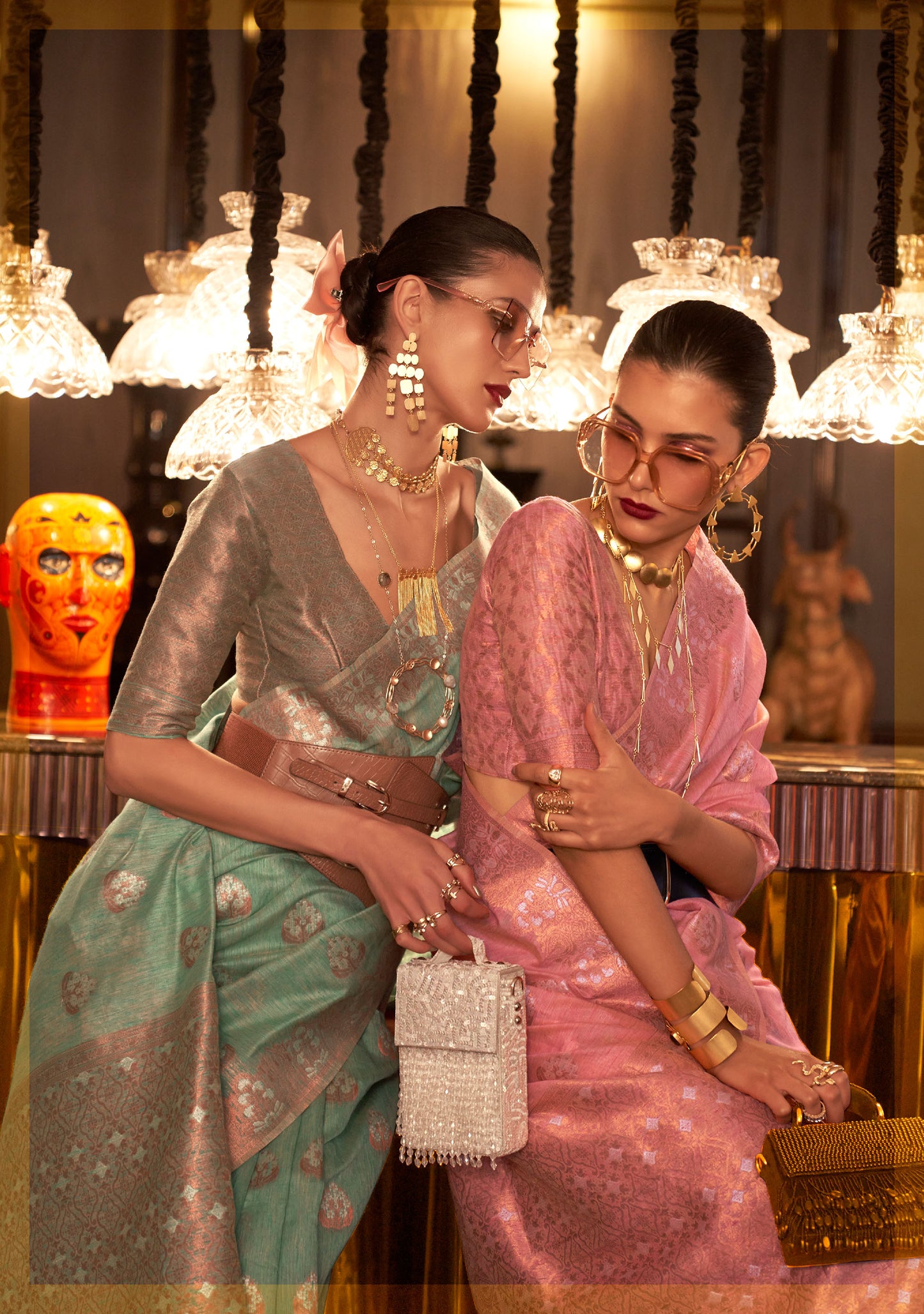 Green Klassima Linen Pure Linen Zari woven saree