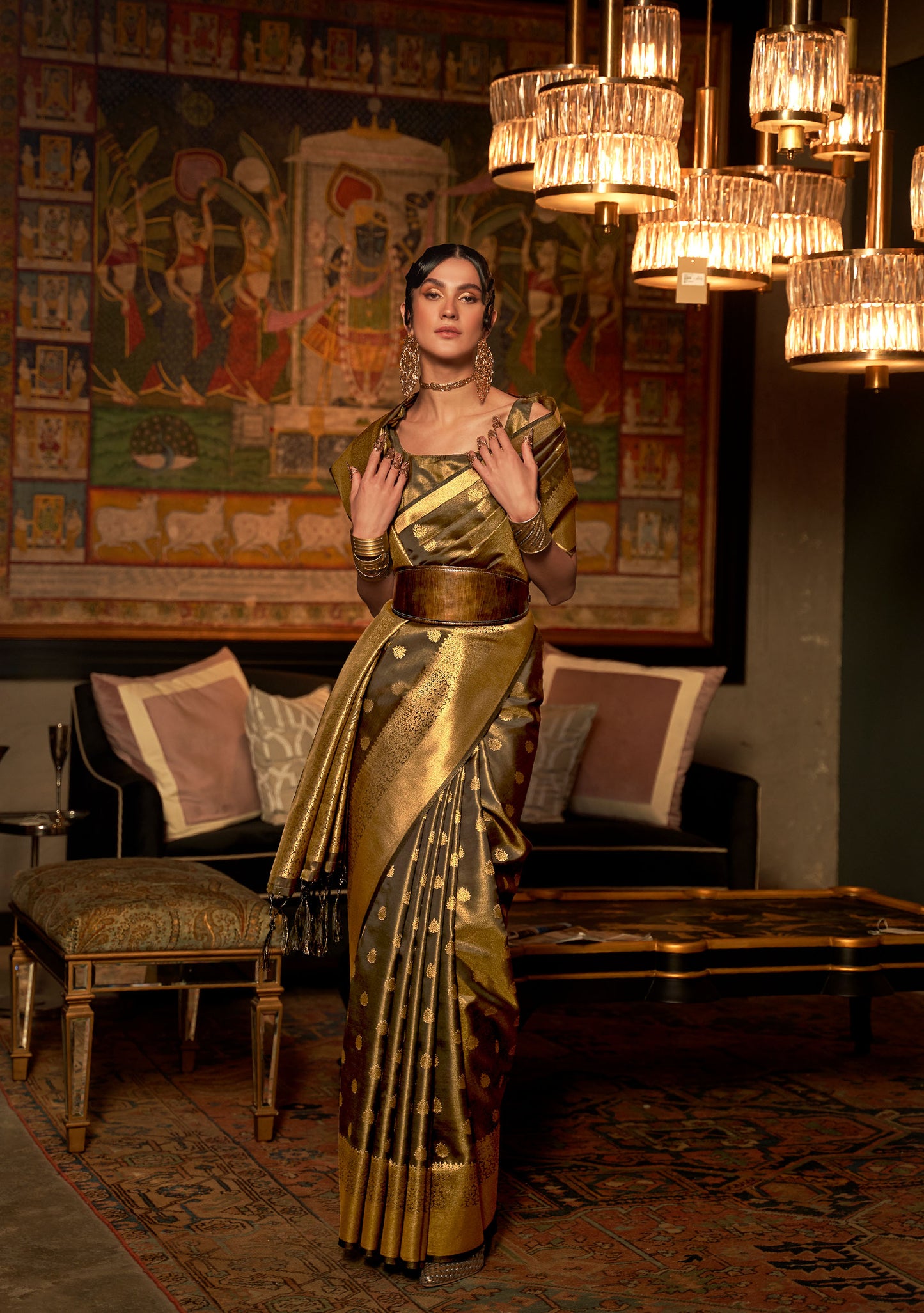 Olive Green Karnaaz Silk Zari Woven Saree