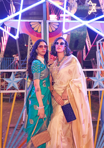 Off white Ivory Karnival Handloom Silk Saree