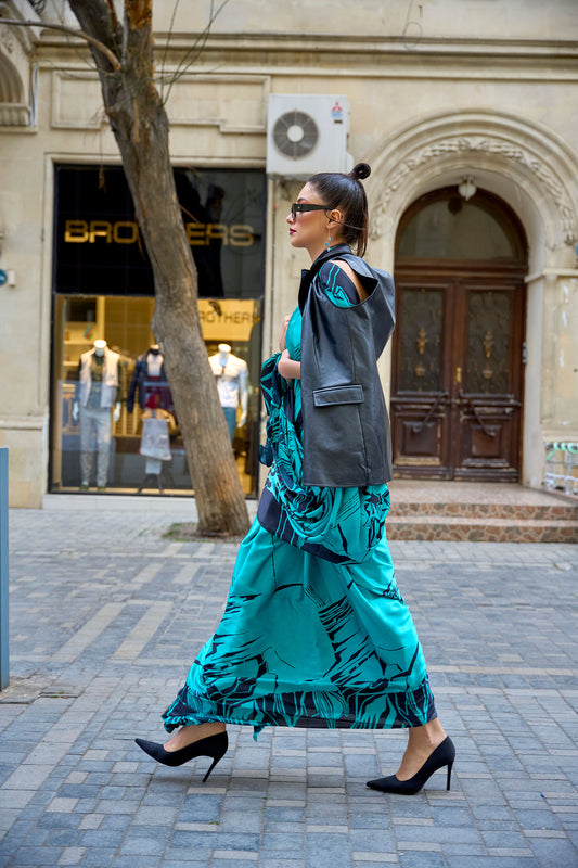 Green Klutch Japan Satin Print Saree