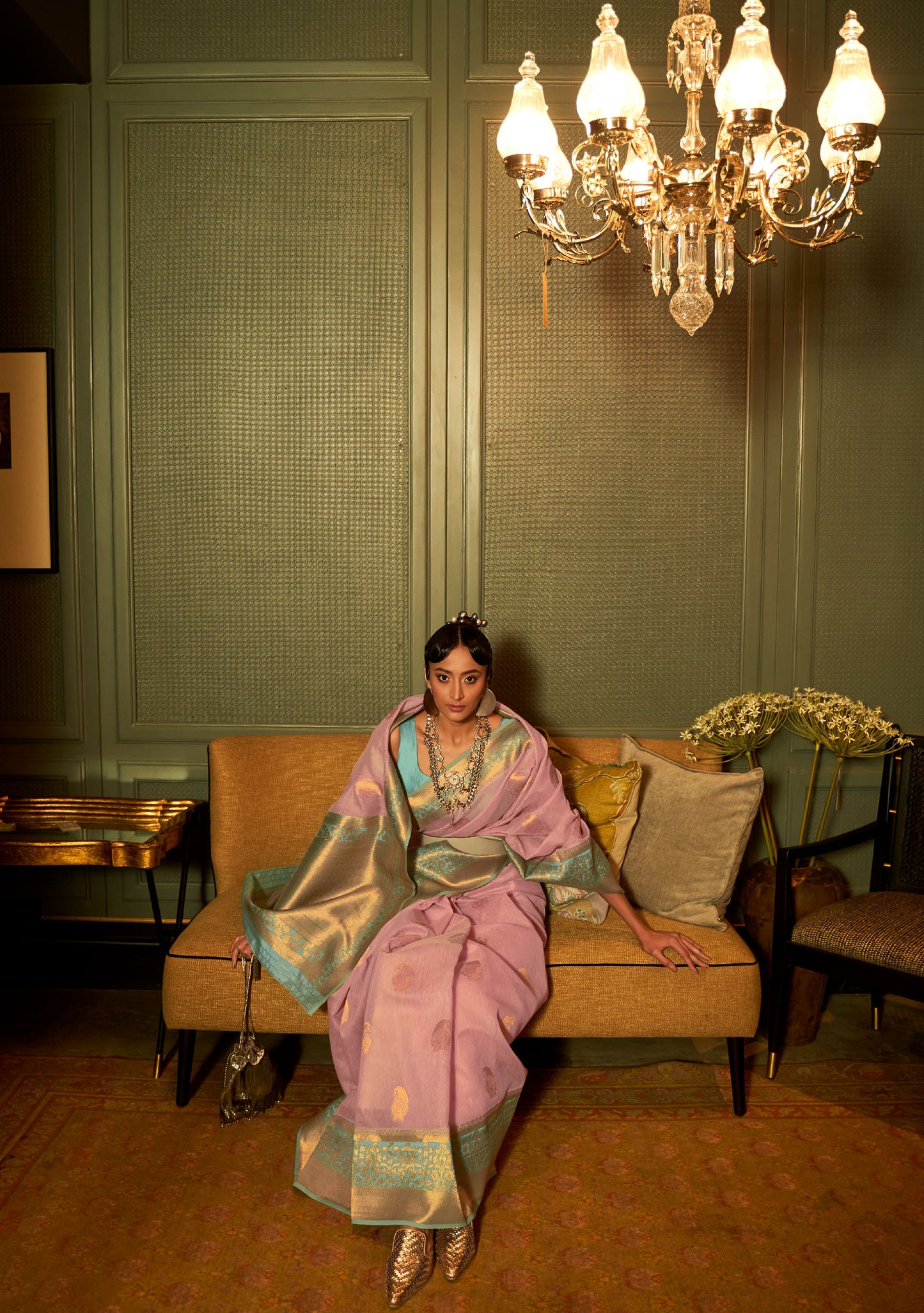 Lavender Pink Keith Linen Zari woven Saree