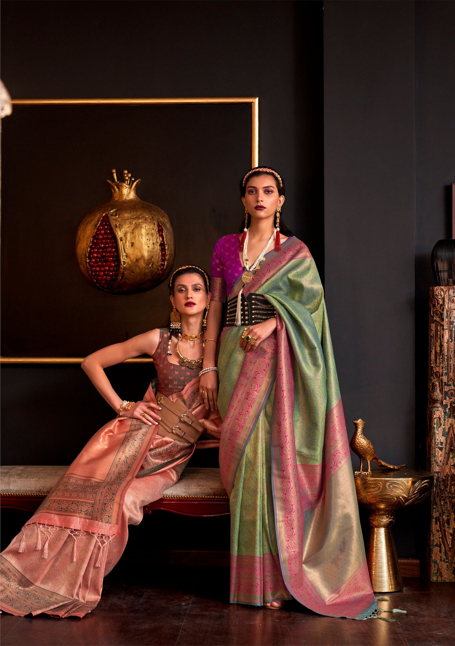 Peach Kamiya Silk Chap handloom Saree