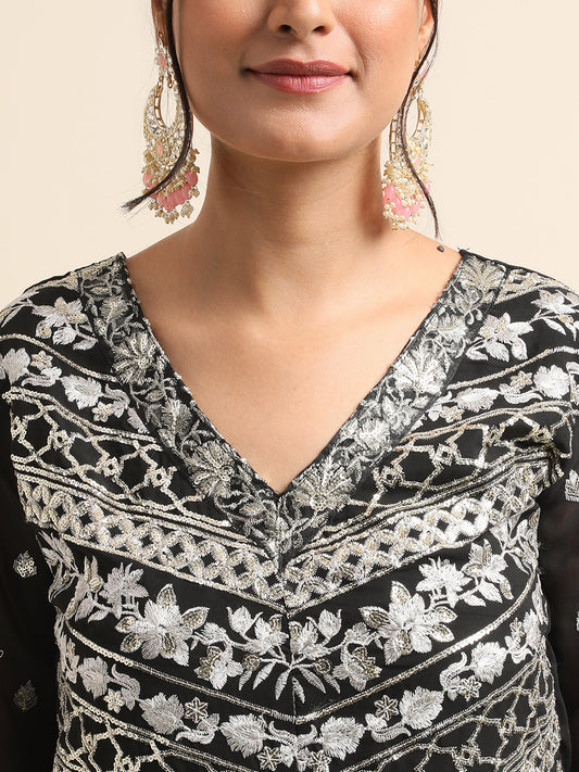 Black Sequins embroidered Faux Georgette Surya sharara salwar kameez