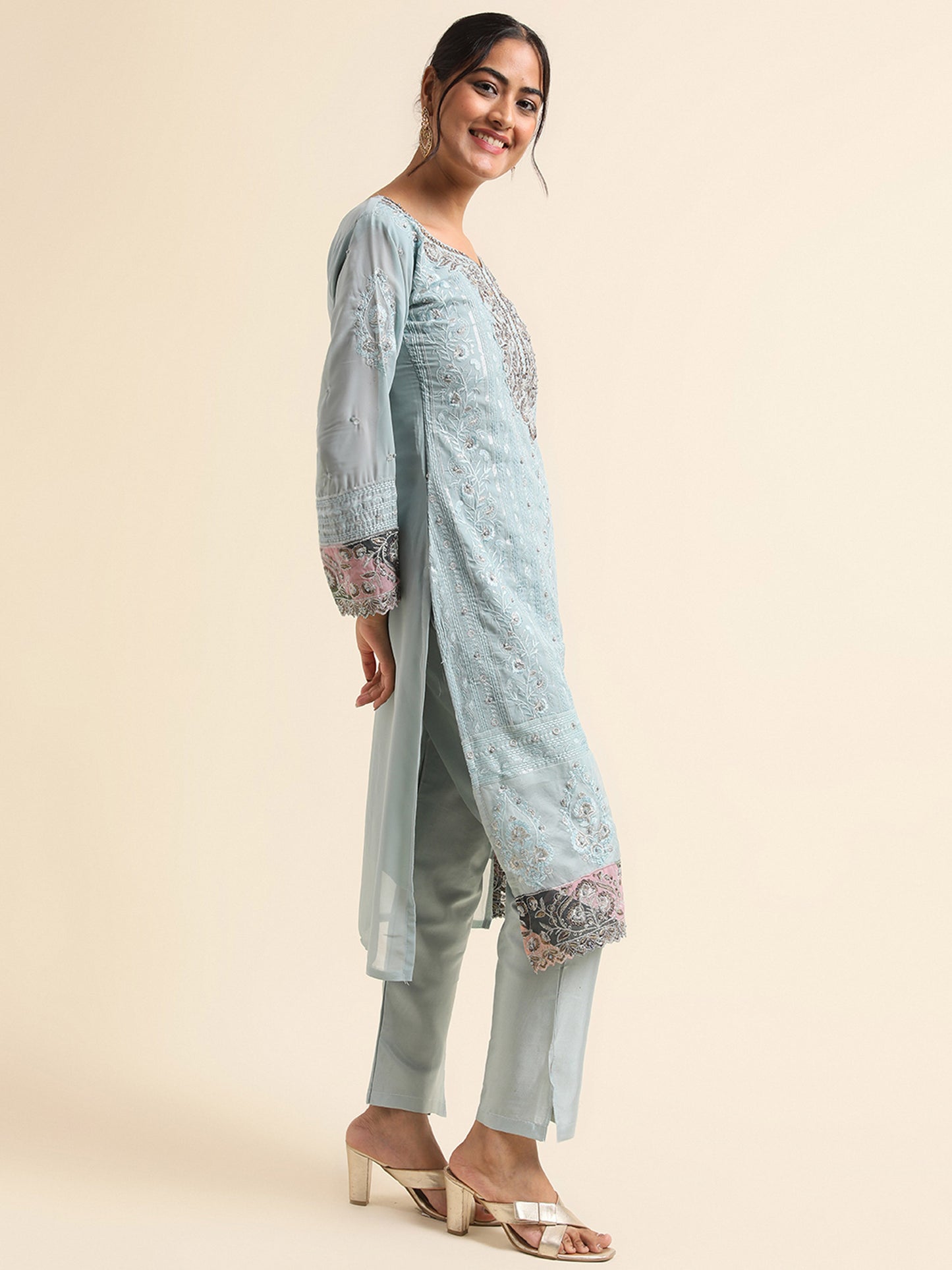 Blue Zari embroidered Faux Georgette Surya pakistani suit