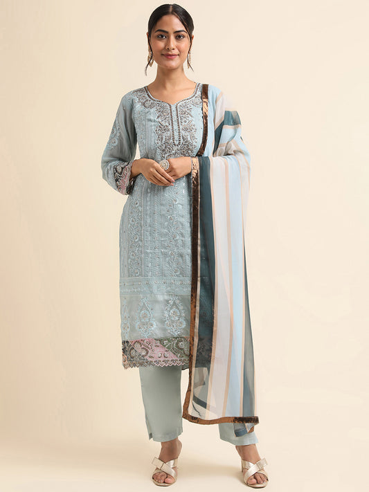 Blue Zari embroidered Faux Georgette Surya pakistani suit