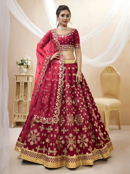 Red Art Silk Sequins & Foil, Zari Embroidered Bridesmaid Lehenga for Wedding