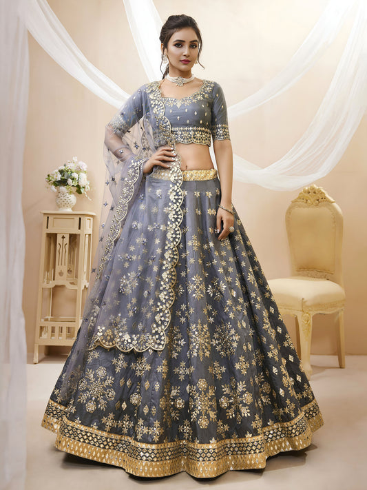 Grey Art Silk Sequins & Foil, Zari Embroidered Bridesmaid Lehenga