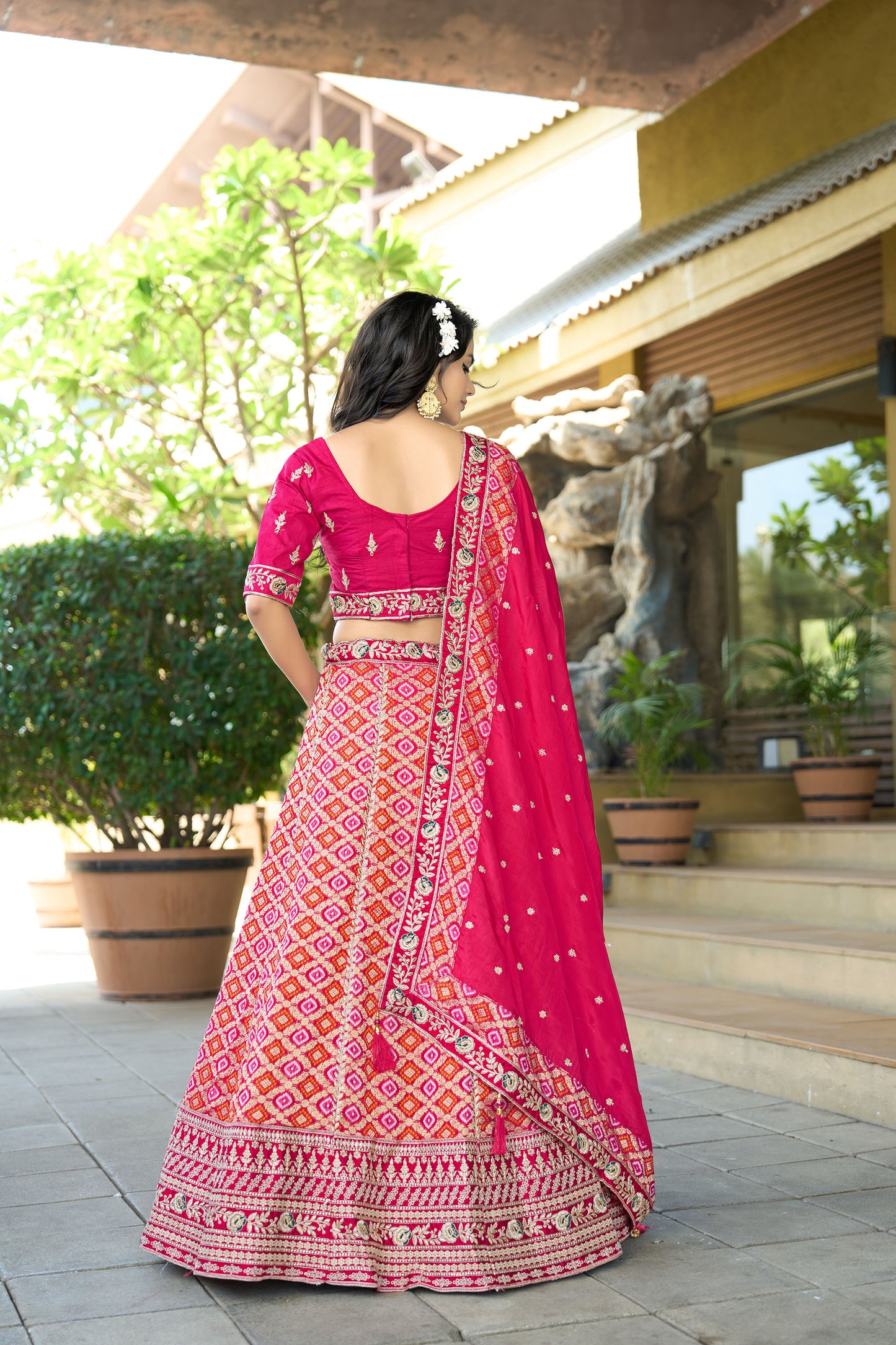 Pink Viscose & Dola Silk Gota Work Wedding Lehenga