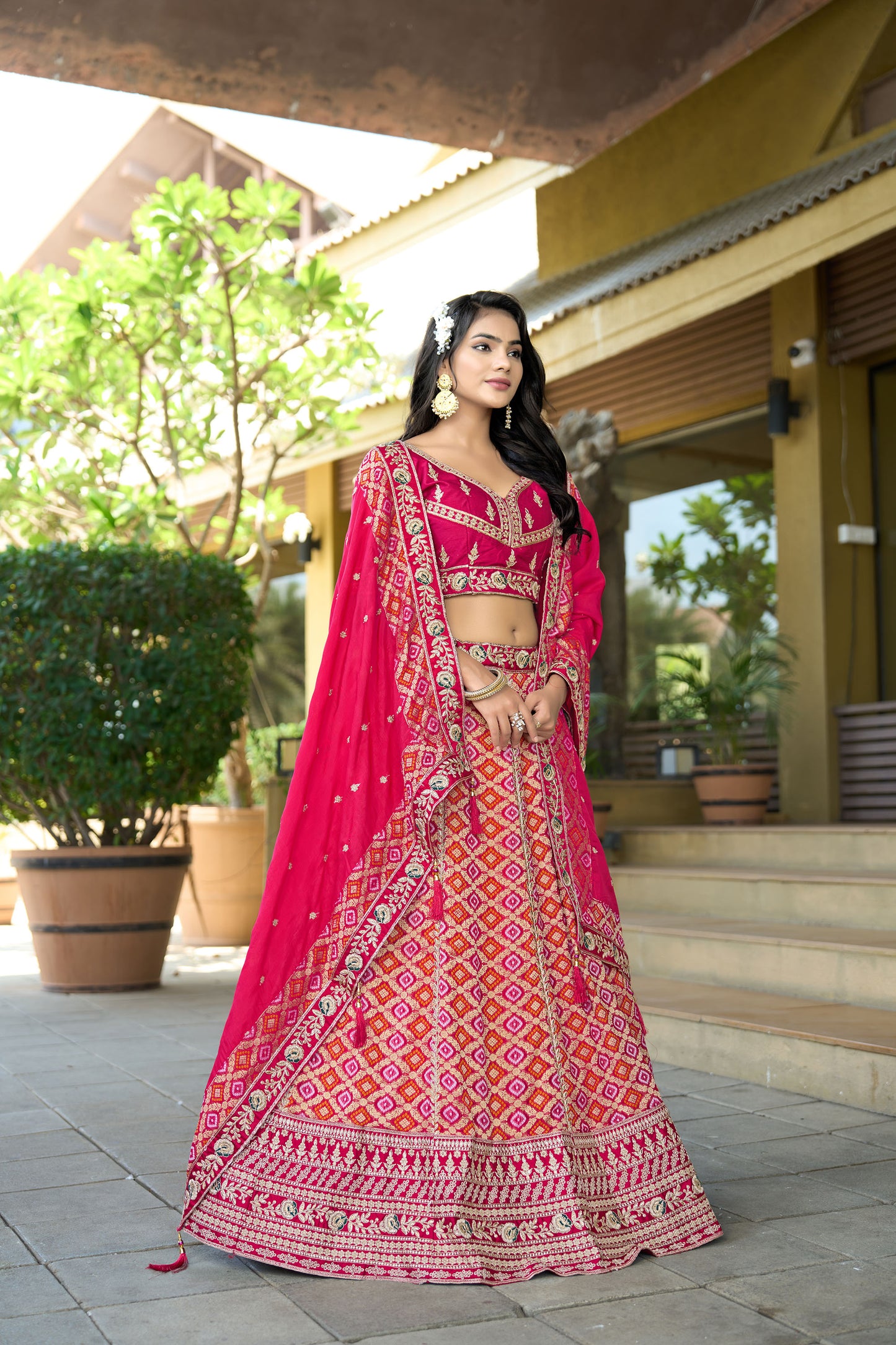 Pink Viscose & Dola Silk Gota Work Wedding Lehenga