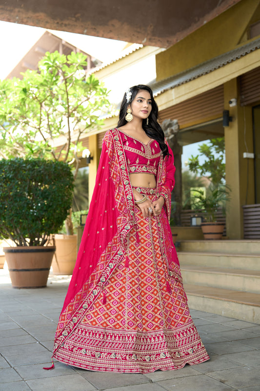 Pink Viscose & Dola Silk Gota Work Wedding Lehenga