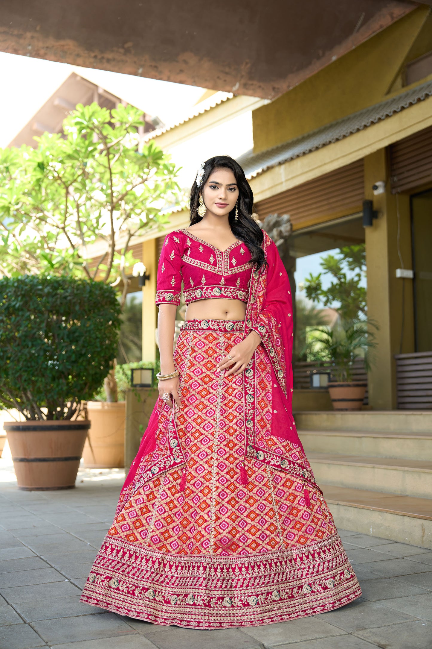 Pink Viscose & Dola Silk Gota Work Wedding Lehenga