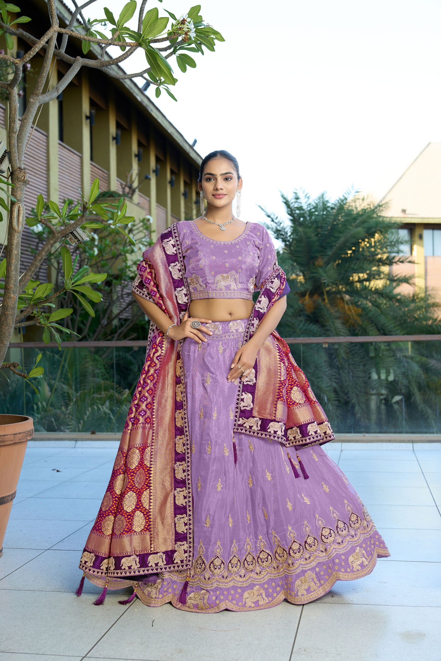 Lavender Jacquard Silk Zari Embroidered Bridesmaid Lehenga
