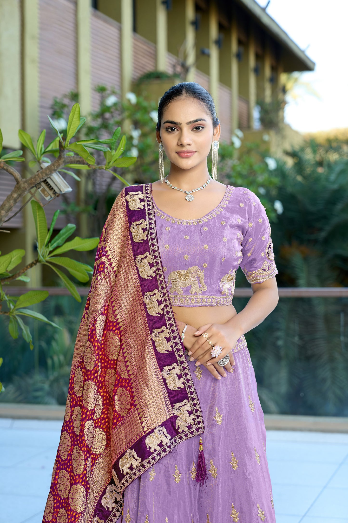 Lavender Jacquard Silk Zari Embroidered Bridesmaid Lehenga