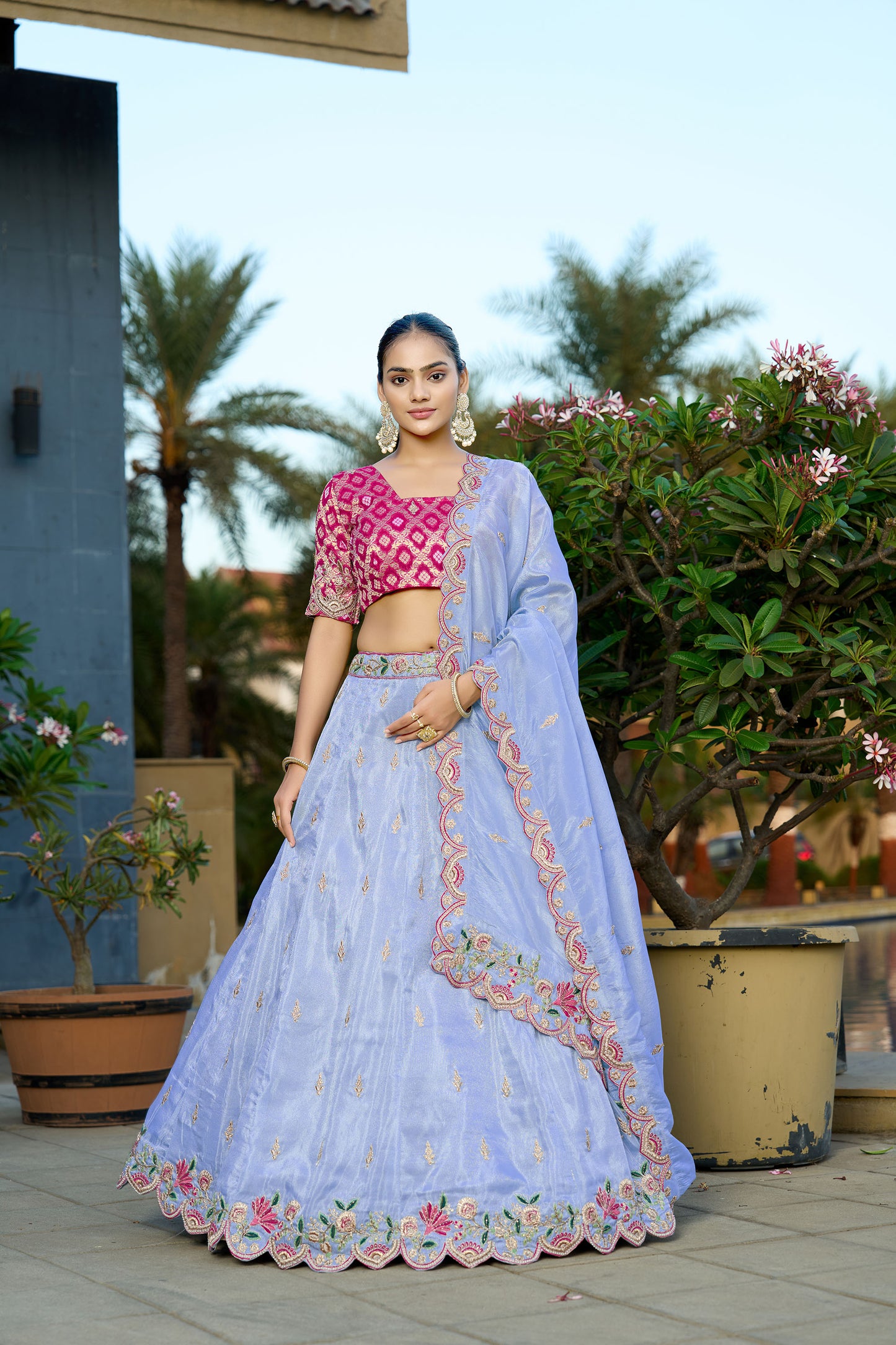 Sky Blue Viscose Zari & Gota Embroidered Wedding Guest Lehenga