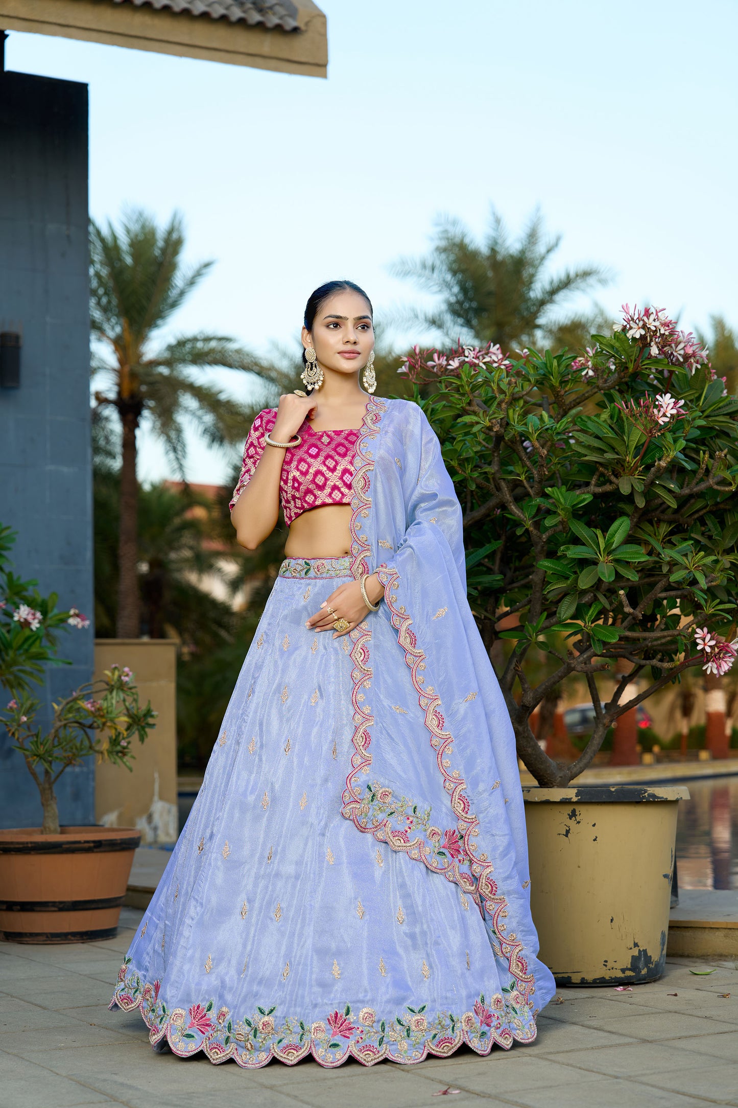 Sky Blue Viscose Zari & Gota Embroidered Wedding Guest Lehenga