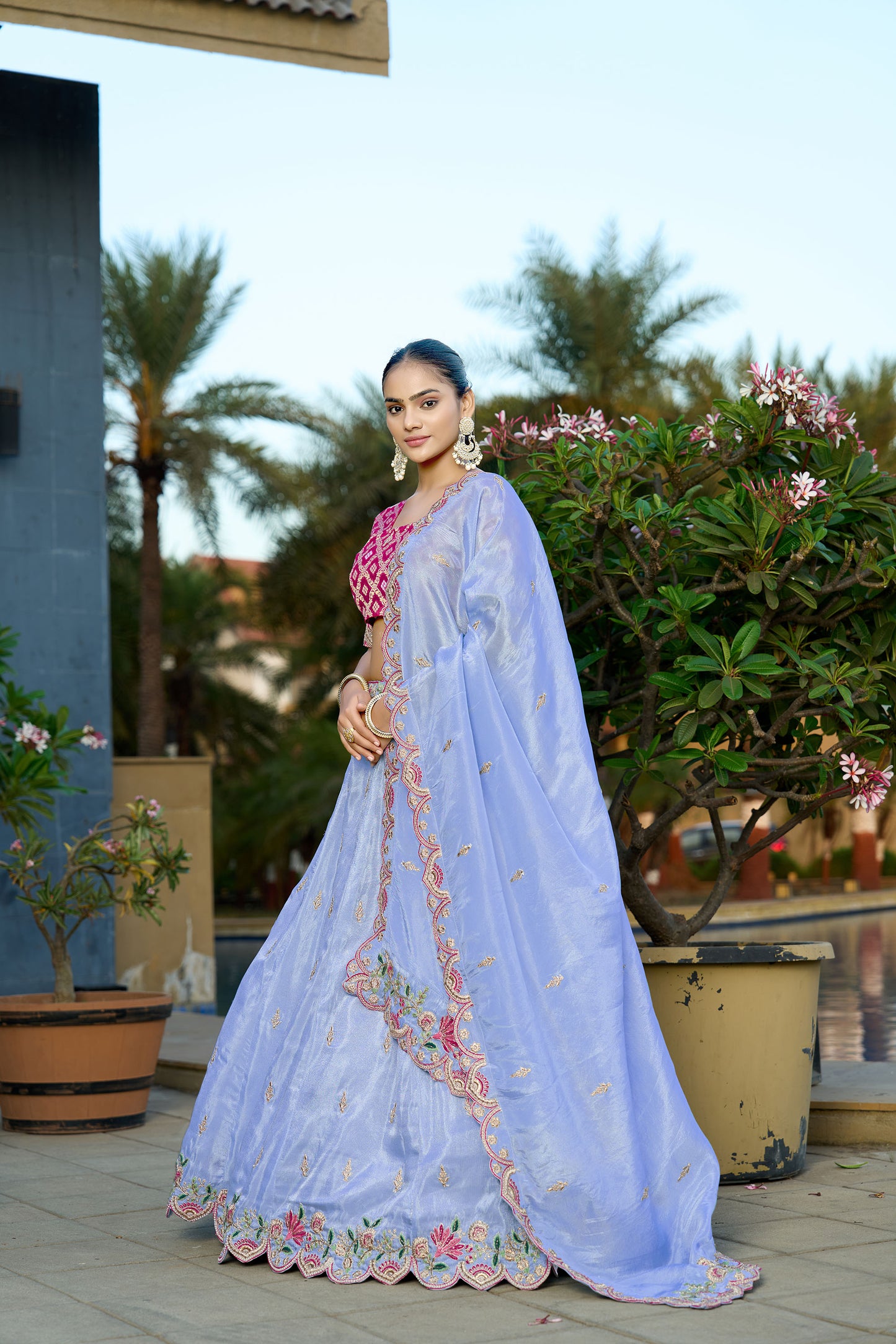 Sky Blue Viscose Zari & Gota Embroidered Wedding Guest Lehenga