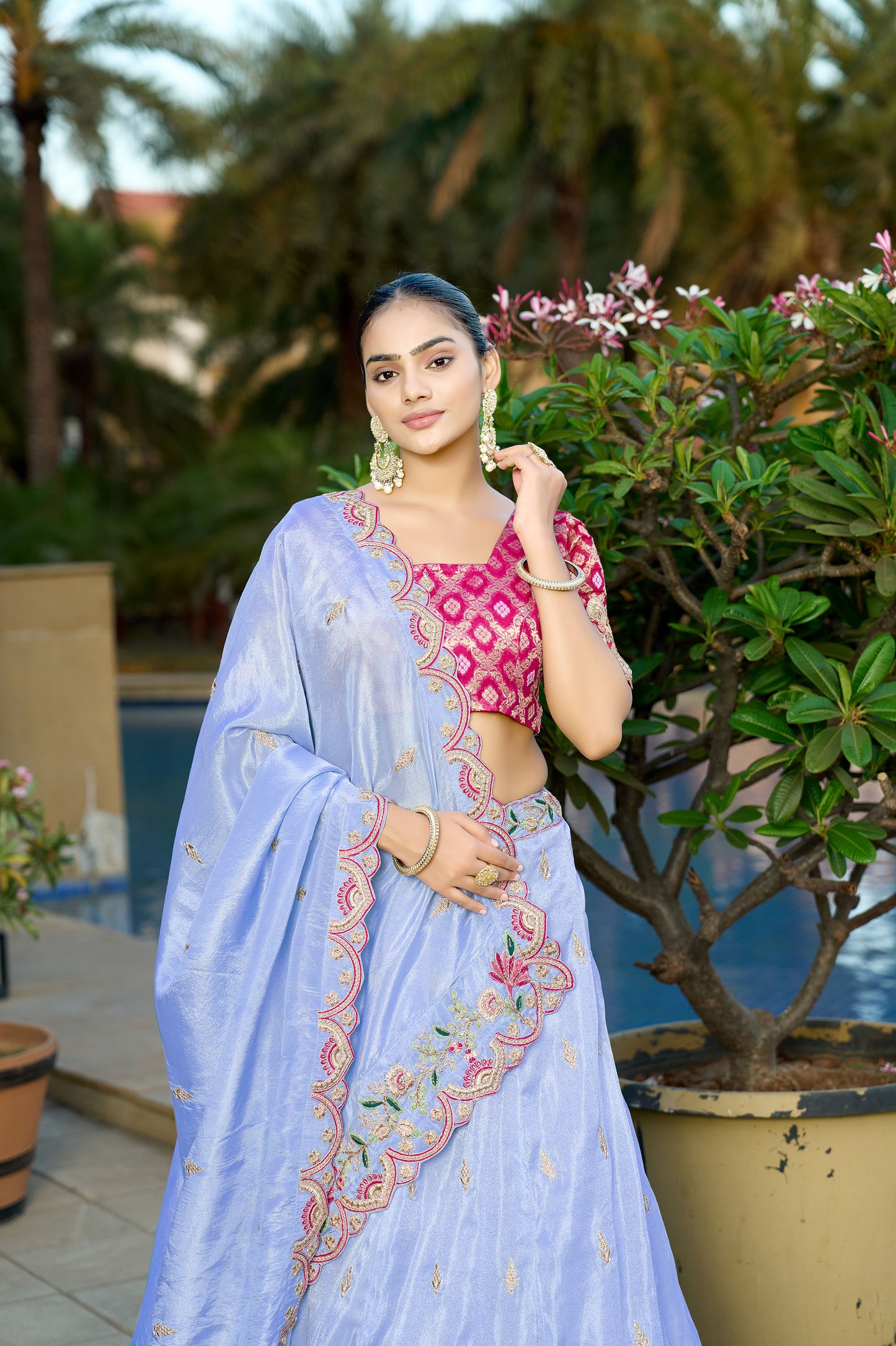 Sky Blue Viscose Zari & Gota Embroidered Wedding Guest Lehenga