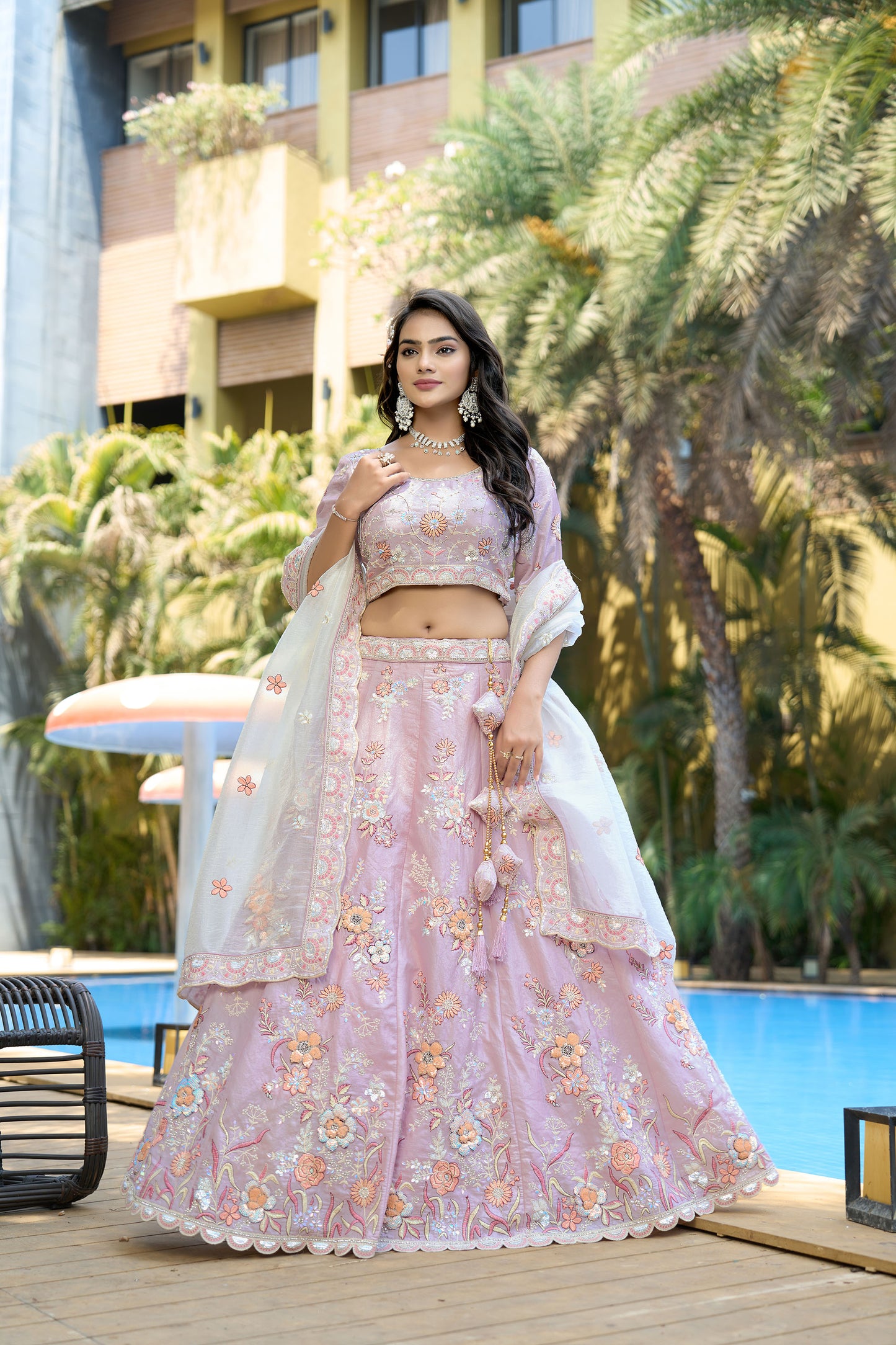 Purple Fendi Silk Zarkan & Sequins Embroidery Sangeet Lehenga